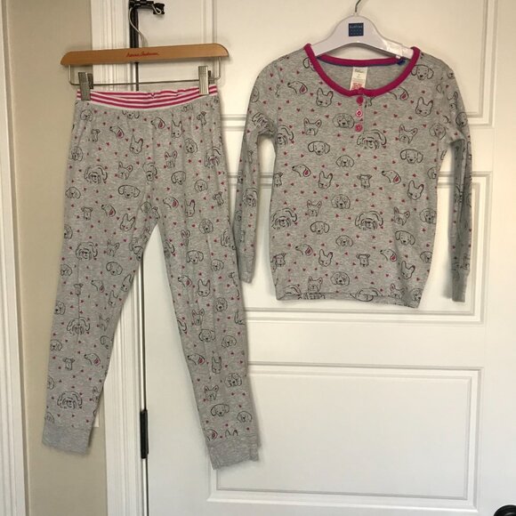 Boden Dog Print 2 Piece Pajama Set Girls Size 8 Gray Pink 100% Cotton FAIR - Picture 2 of 13